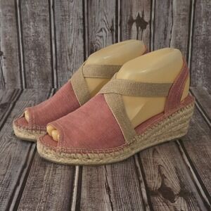 Sz 37 / 6 Womens Toni Pons Pink Canvas Peep Toe Espadrille Wedge Sandals EUC!